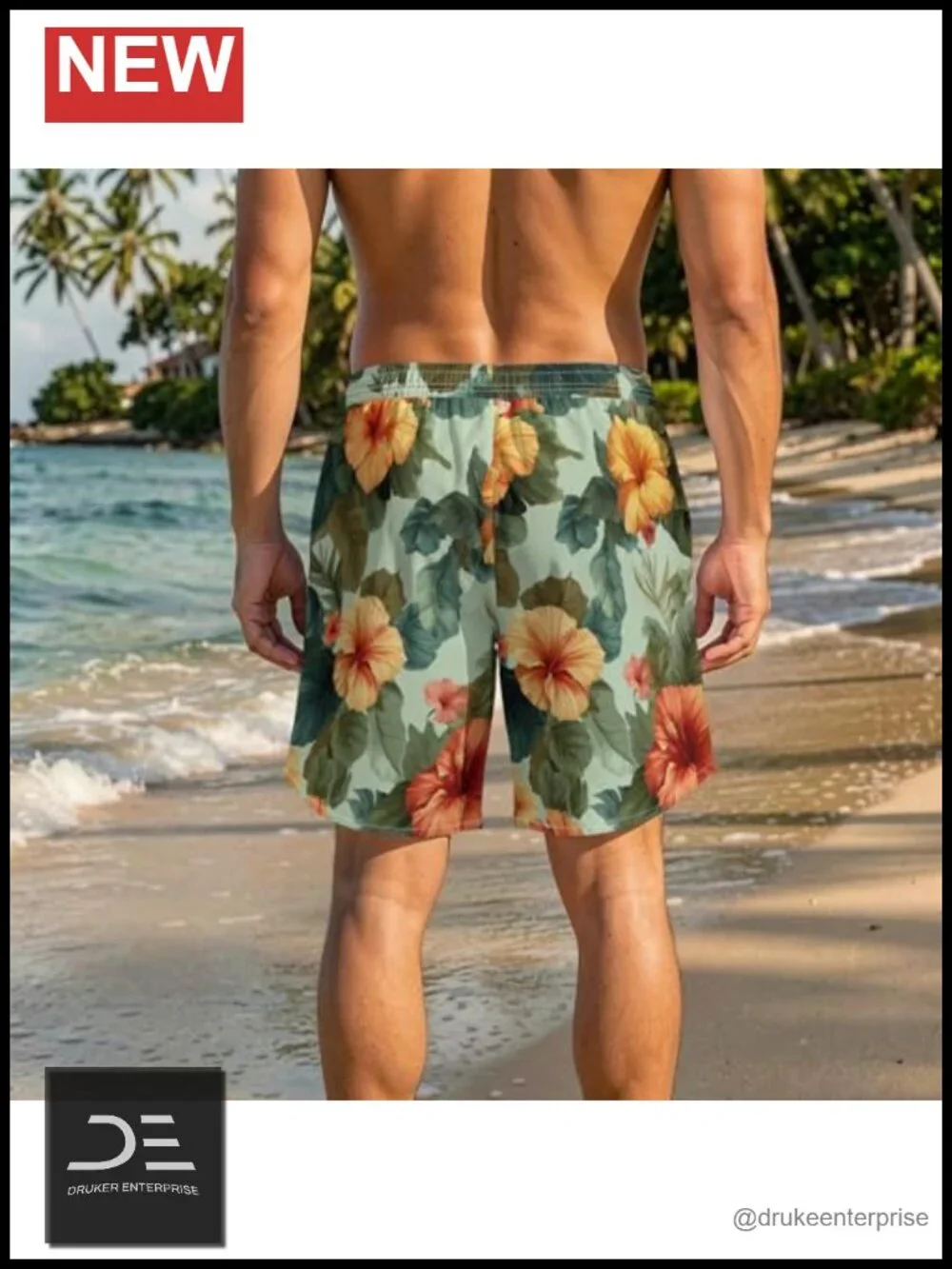 Men's Double-Layer Pattern Swim Trunks Quick-Drying Surf Shorts